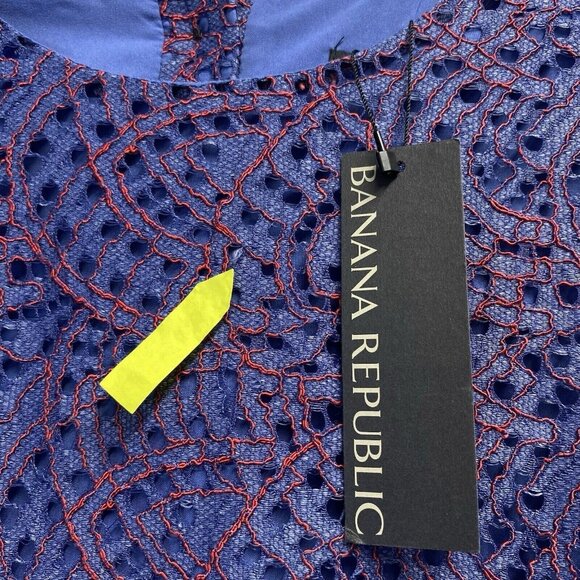 Banana Republic Lace Overlay Long Sleeve Round Neck Blouse Women Small Blue New - Picture 2 of 16